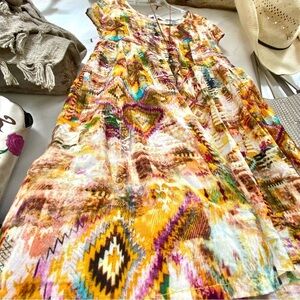 Earthy AZTEC boho tunic/mini Dress w southwestern hippy prairie vibe